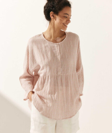 LWZLI™ Linen Checked Long-Sleeved Top CAROLINE