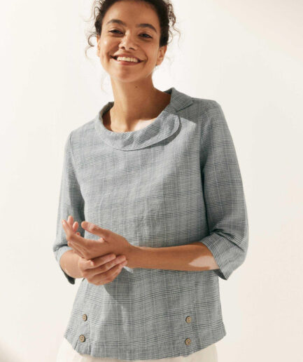 LWZLI™ Linen Round Soft-Fold Collar Top LAURA