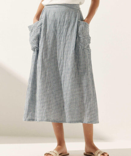 LWZLI™ Linen Checked Elastic Waist Skirt MARINA