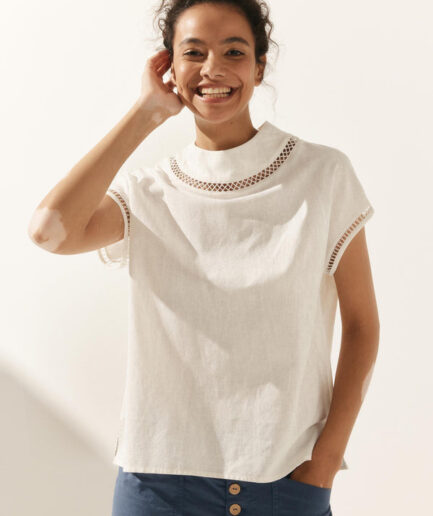 LWZLI™ Linen Cutout Turtleneck Top QUINN