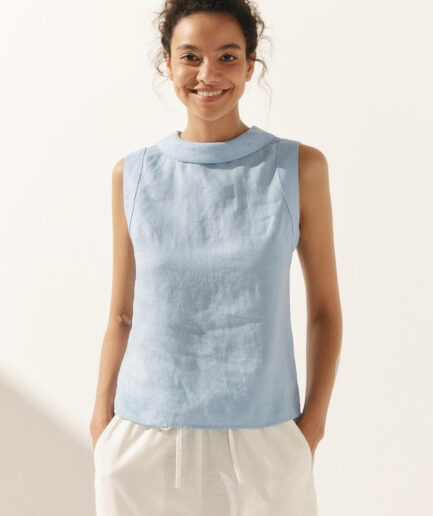 LWZLI™ 100% Linen Draped Collar Tank Top JACQUELINE