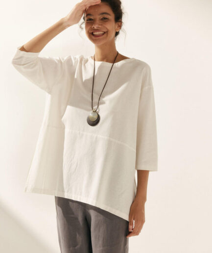 LWZLI™ Linen White Boat Neck Oversized Top AVA