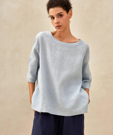 LWZLI™ 100% Linen Boatneck 3/4 Length Sleeve Top AURORA