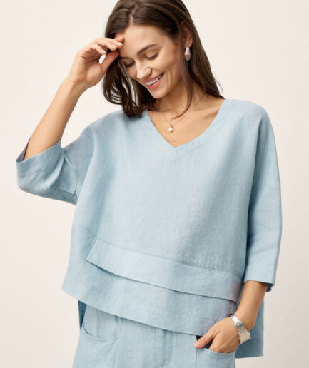 LWZLI™ 100% Linen Drop Shoulder Asymmetric Layered Hem Overtop VIOLA
