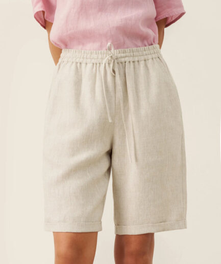 LWZLI™ 100% Linen Elastic Drawstring Waist Capri Pants XIMENA