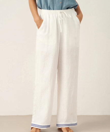 LWZLI™ 100% Linen Embroidered Elastic Waist Pants FENE