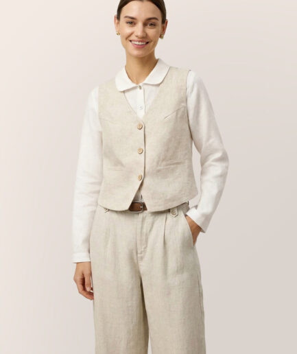 LWZLI™ 100% Linen V-Neck Buttoned Closure Vest DELIA