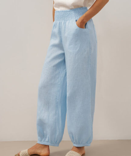 LWZLI™ 100% Linen Broad Elastic Waistband Pants TALIA