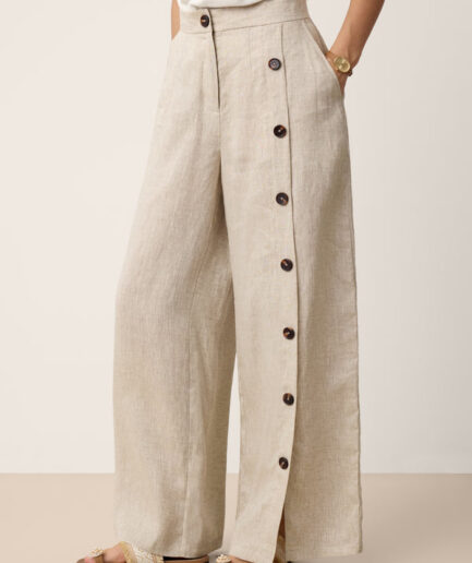 LWZLI™ 100% Linen Buttoned Slit-Hem Pants KATYA