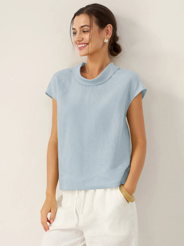 100_Linen_Cap_Sleeve_Soft-Fold_Collar_Top_IceBlue_OT57_1.jpg