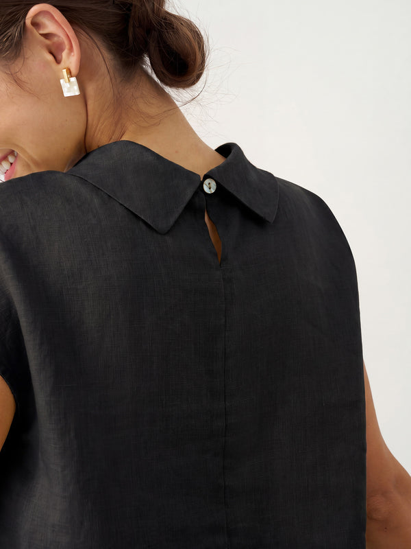 100_Linen_Cap_Sleeve_Soft-Fold_Collar_Top_YVONNE_CharcoalBlack_OT57-5.jpg