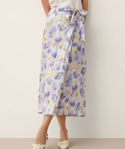 LWZLI™ 100% Linen Adjustable Wrap-Tie Carnation Print Skirt FRANCESCA