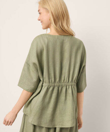 LWZLI™ 100% Linen Drop Shoulder Shirred Back High-Low Hem Top LINDSEY