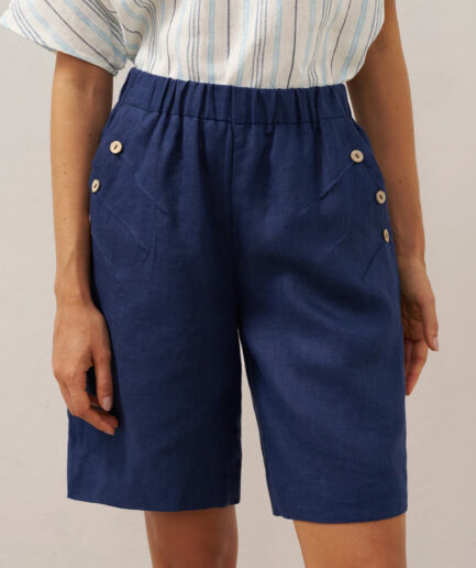 LWZLI™ 100% Linen Elastic Waistband Capri Pants ANNA