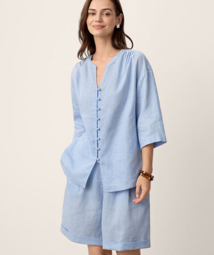 LWZLI™ 100% Linen Frog-Button Split-Neck Shirt GISELA