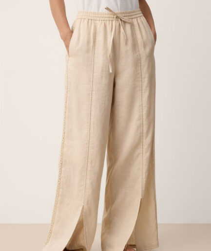 LWZLI™ 100% Linen Lace-Panel Split-Hem Pants BRONTE