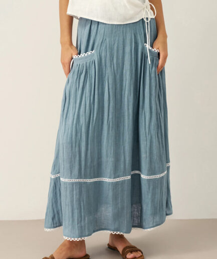 LWZLI™ 100% Linen Lace-Up Pocket Skirt FENLA
