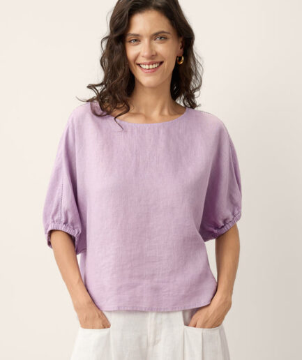 LWZLI™ 100% Linen Lace Inset Sculpted Cuff Top QUILLA