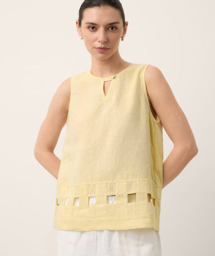 LWZLI™ 100% Linen Lattice Hem Tank Top ELORA