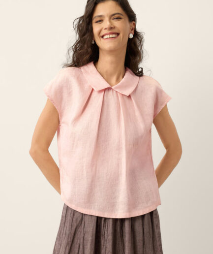 LWZLI™ 100% Linen Peter-Pan Collar Pintuck Top MIRIAM