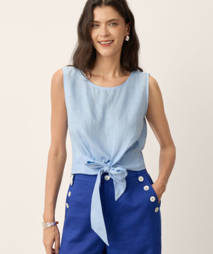 LWZLI™ 100% Linen Tie Waist Sleeveless Top ALTHEIA