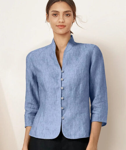 LWZLI™ 100% Linen Hand Button Fitted Jacket AMELIA
