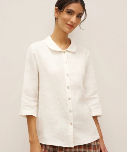 LWZLI™ 100% Linen Peter Pan Collar 3/4 Sleeve Shirt ASTRID