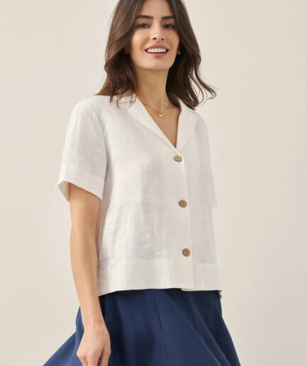 LWZLI™ 100% Linen Button-Up Short Sleeve Shirt ORENDA