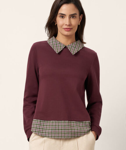 LWZLI™ Cotton Plaid Panel Long Sleeve Top RAYNA