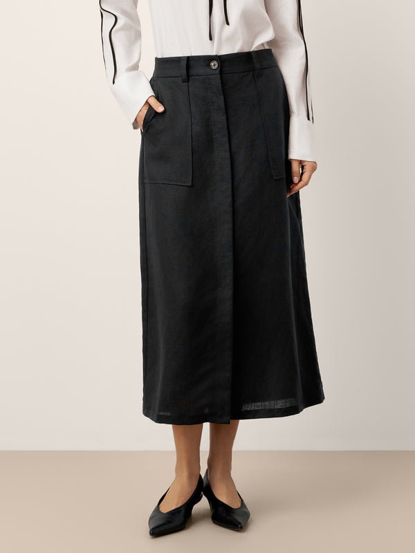 Linen-Tencel_Patch_Pocket_Placket_Skirt_LYRA_CharcoalBlack_SKT28_005.jpg