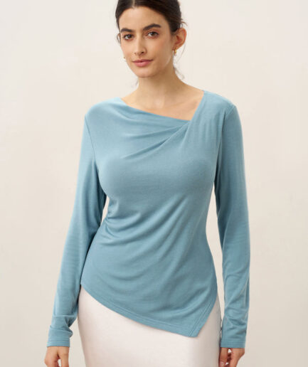 LWZLI™ Wool Lyocell Twisted V-Neck Ruched Top NATALIE