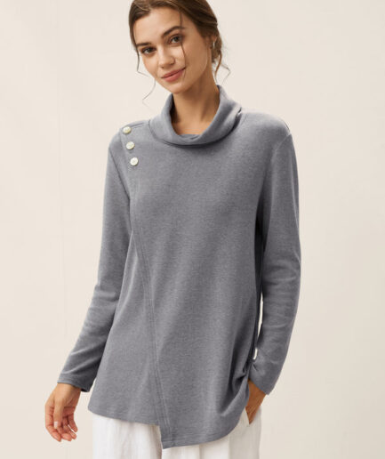 LWZLI™ Lenzing Modal® Mock Neck Buttoned Stretch Top ZARIA