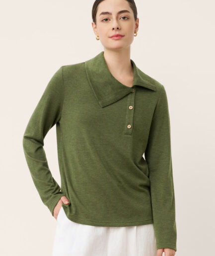 LWZLI™ Wool Asymmetric Lapel Fruit Button Decor Top YSABEL